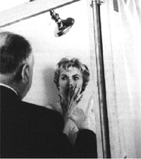 Hitchcock directing Janet Leigh in Psycho, 1960